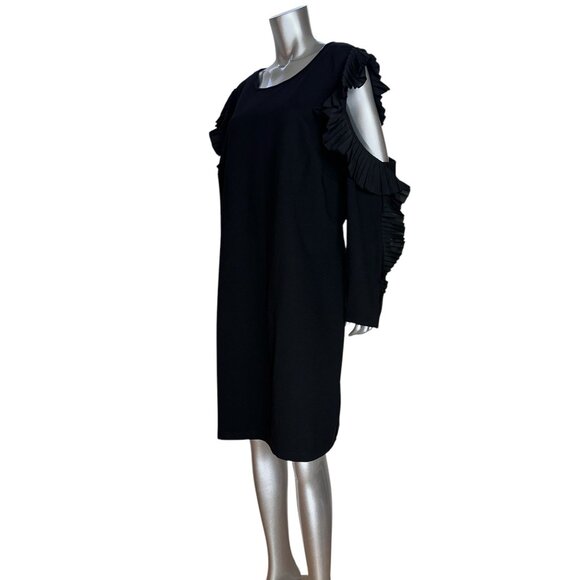 Eloquii Black Ruffled Cold-Shoulder Long Sleeve Dress Size 24 - Picture 4 of 10